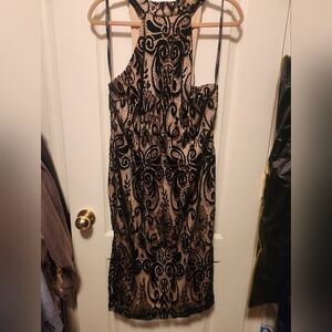 Bisou Bisou Black and Cream One Shoulder Dress Size 14